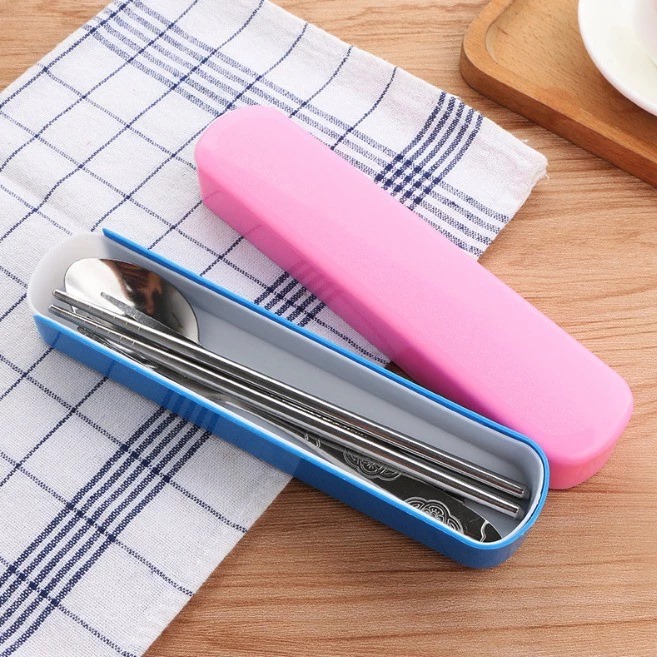 Sendok Travel Set Stainless Steel - PINK (Sendok, Garpu, Sumpit)