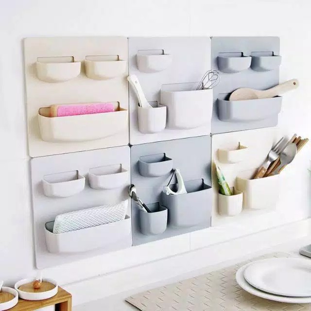 Rak Organizer Tempel Dinding Minimalis 3 Kantong