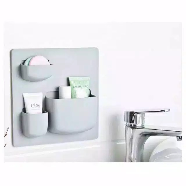 Rak Organizer Tempel Dinding Minimalis 3 Kantong