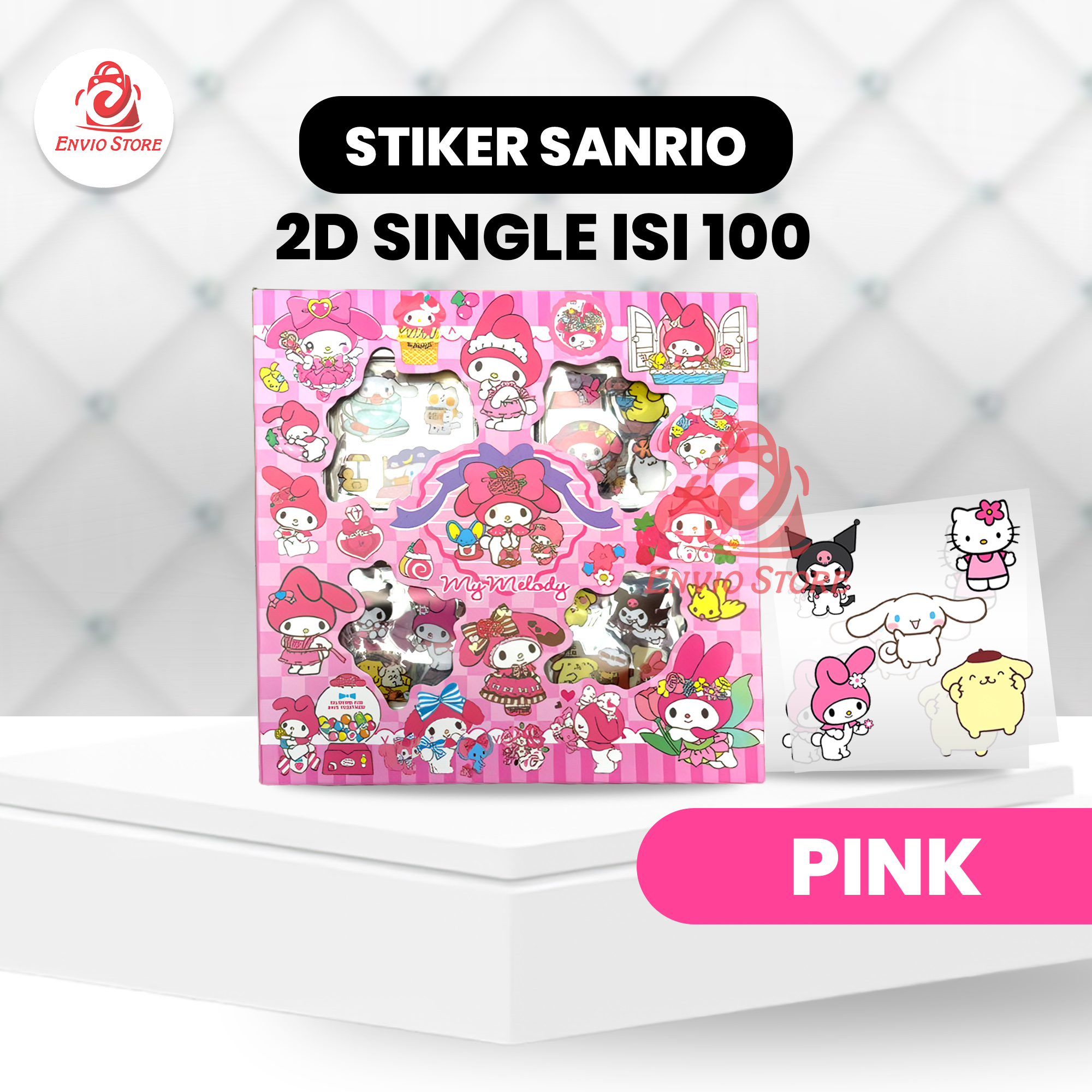 Stiker SANRIO 2D Single - PINK (Isi 100 Stiker Dekorasi Lucu)