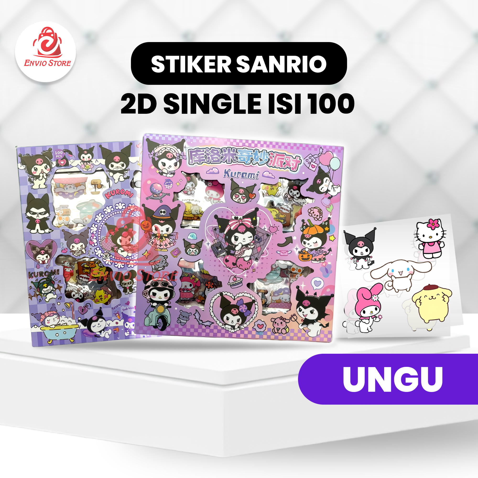 Stiker SANRIO 2D Single - UNGU (Isi 100 Stiker Dekorasi Lucu)