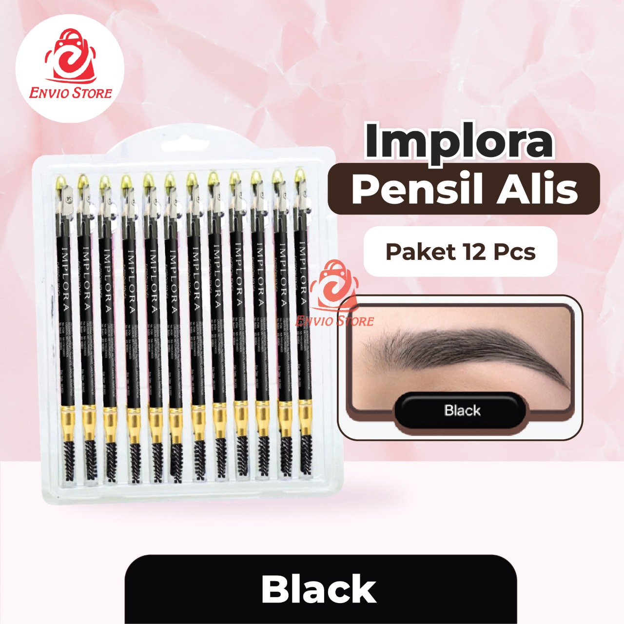 (PAKET ISI 12) Implora Pensil Alis HITAM (Eyebrow Pencil)