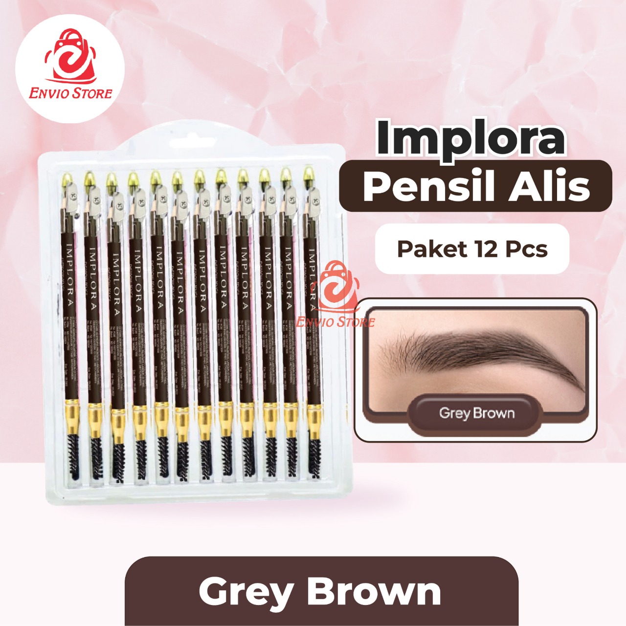 (PAKET ISI 12) Implora Pensil Alis GREY BROWN (Eyebrow Pencil)