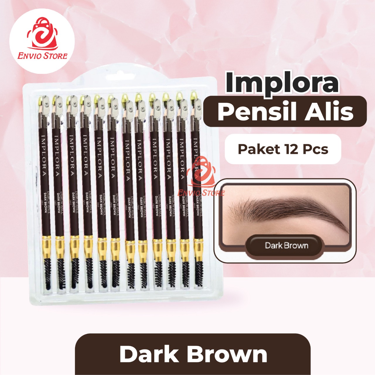 (PAKET ISI 12) Implora Pensil Alis DARK BROWN (Eyebrow Pencil)