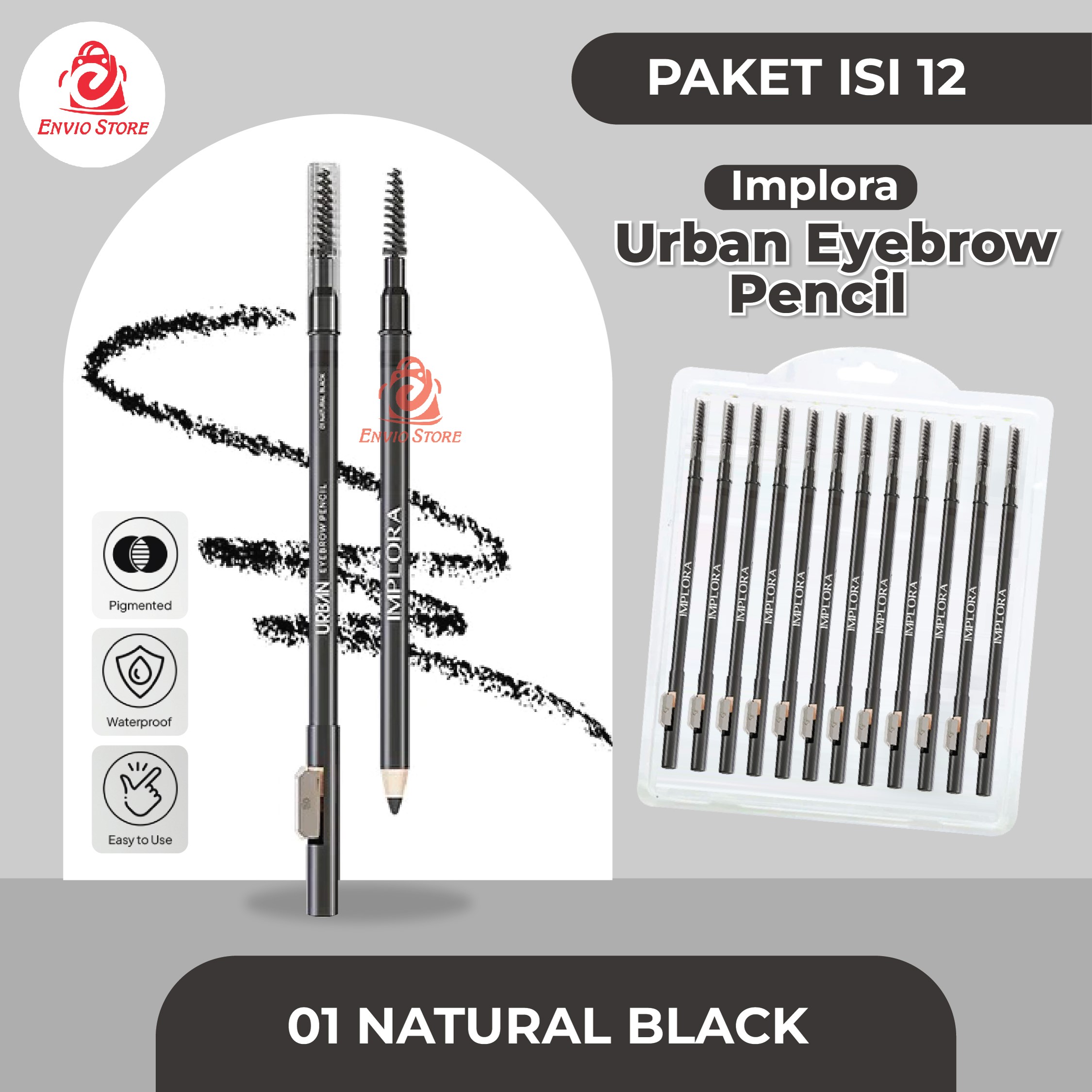 (PAKET ISI 12) Implora Urban Eyebrow Pencil 2.5gr - 01 Natural Black (Pensil Alis) (PAKET ISI 12) Implora Urban Eyebrow Pencil 2.5gr - 01 Natural Black (Pensil Alis)