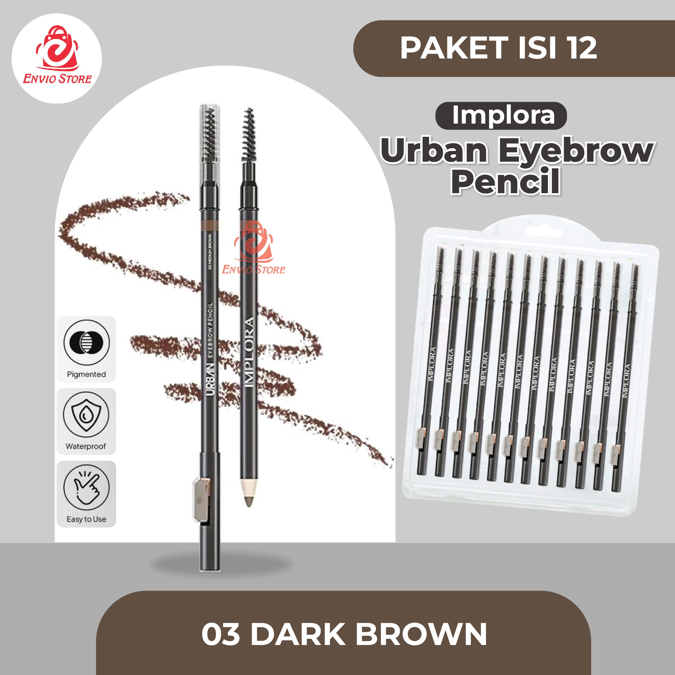 (PAKET ISI 12) Implora Urban Eyebrow Pencil 2.5gr - 02 Dark Brown (Pensil Alis) (PAKET ISI 12) Implora Urban Eyebrow Pencil 2.5gr - 02 Dark Brown (Pensil Alis)