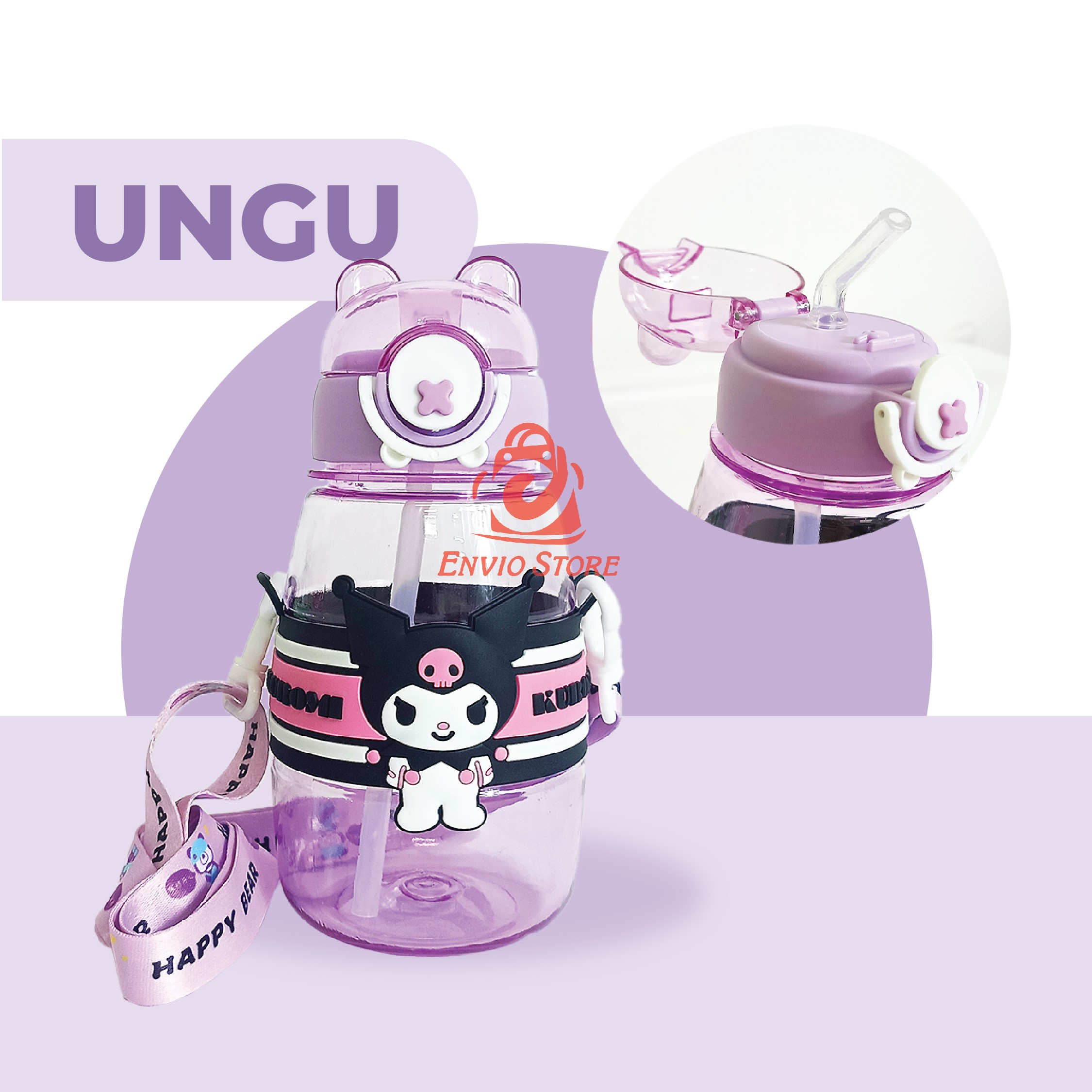 Botol Minum Anak Karakter Sanrio Series - UNGU (Free Tali Strap + Stiker)