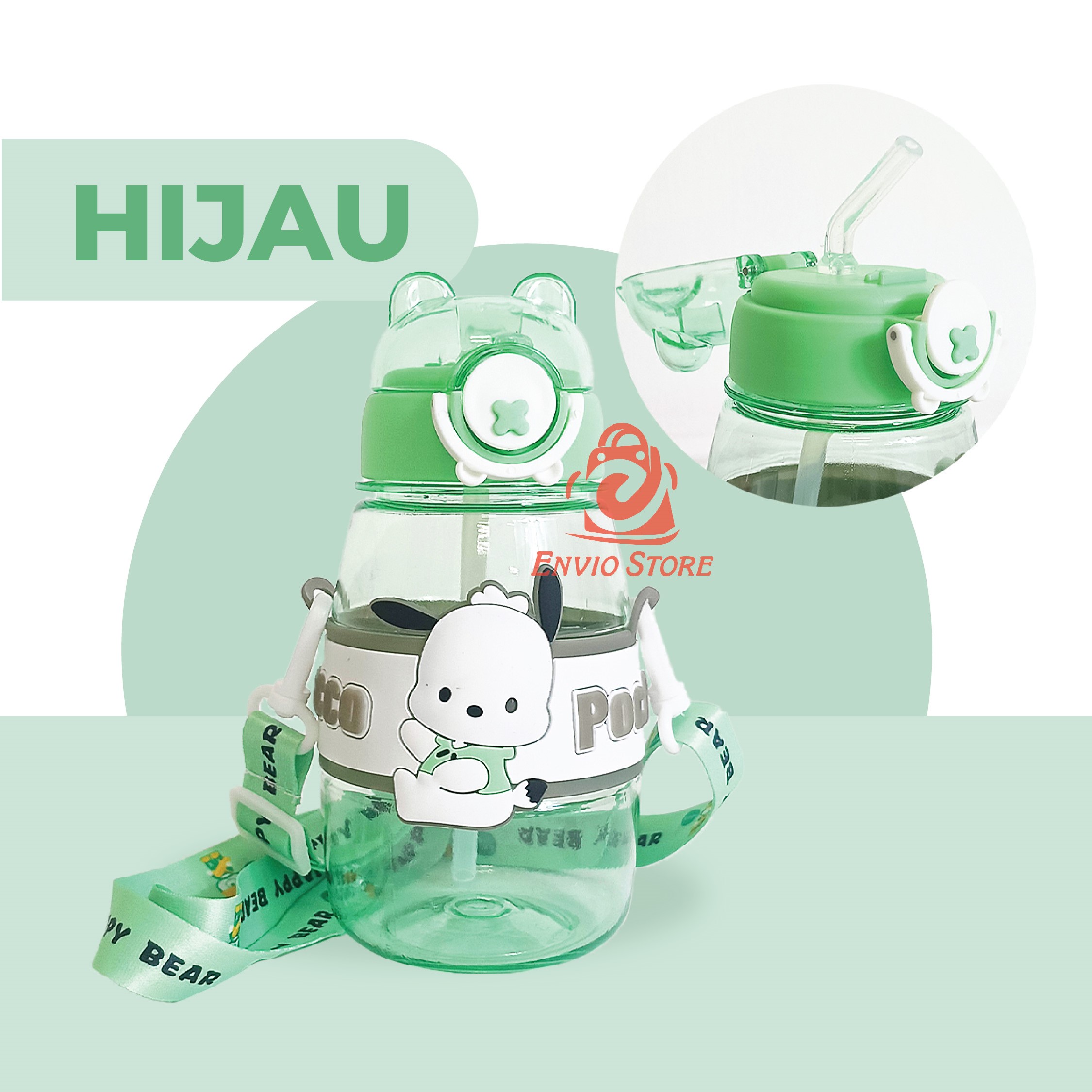 Botol Minum Anak Karakter Sanrio Series - HIJAU (Free Tali Strap + Stiker)
