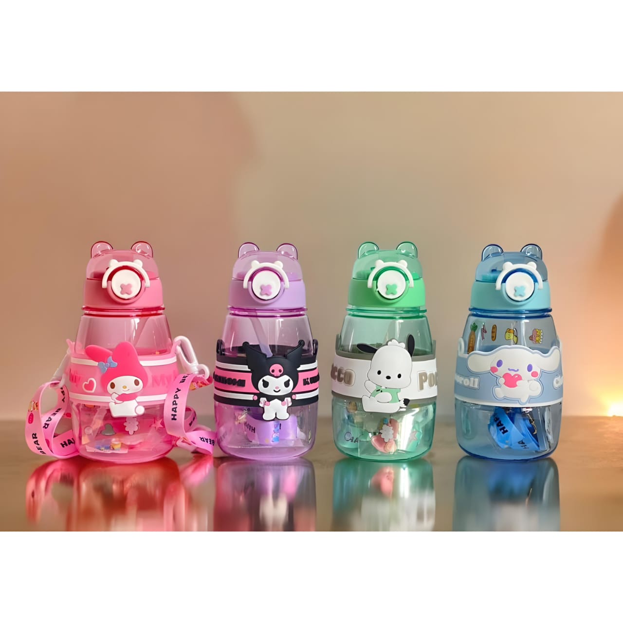 Botol Minum Anak Karakter Sanrio Series - HIJAU (Free Tali Strap + Stiker)