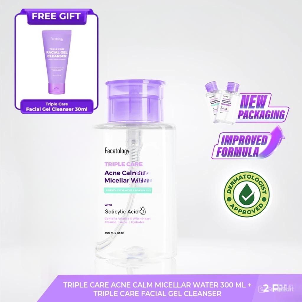 (Buy1 Get1) Facetology Triple Care Acne Calm Micellar Water 300ml + Facial Gel Cleanser 30ml