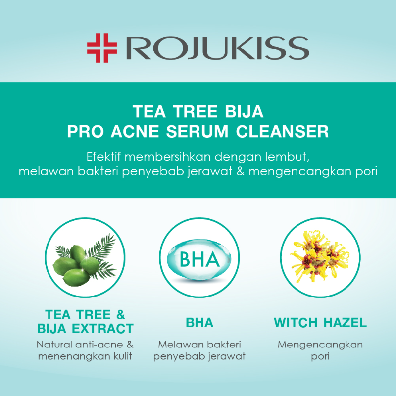 Rojukiss Serum Cleanser 100ml - Tea Tree Bija Pro Acne (Hijau)