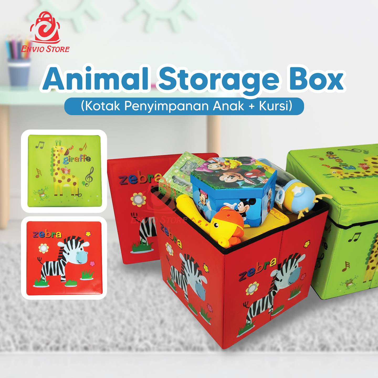 Animal Storage Box - JERAPAH (Kotak Penyimpanan Anak + Kursi)