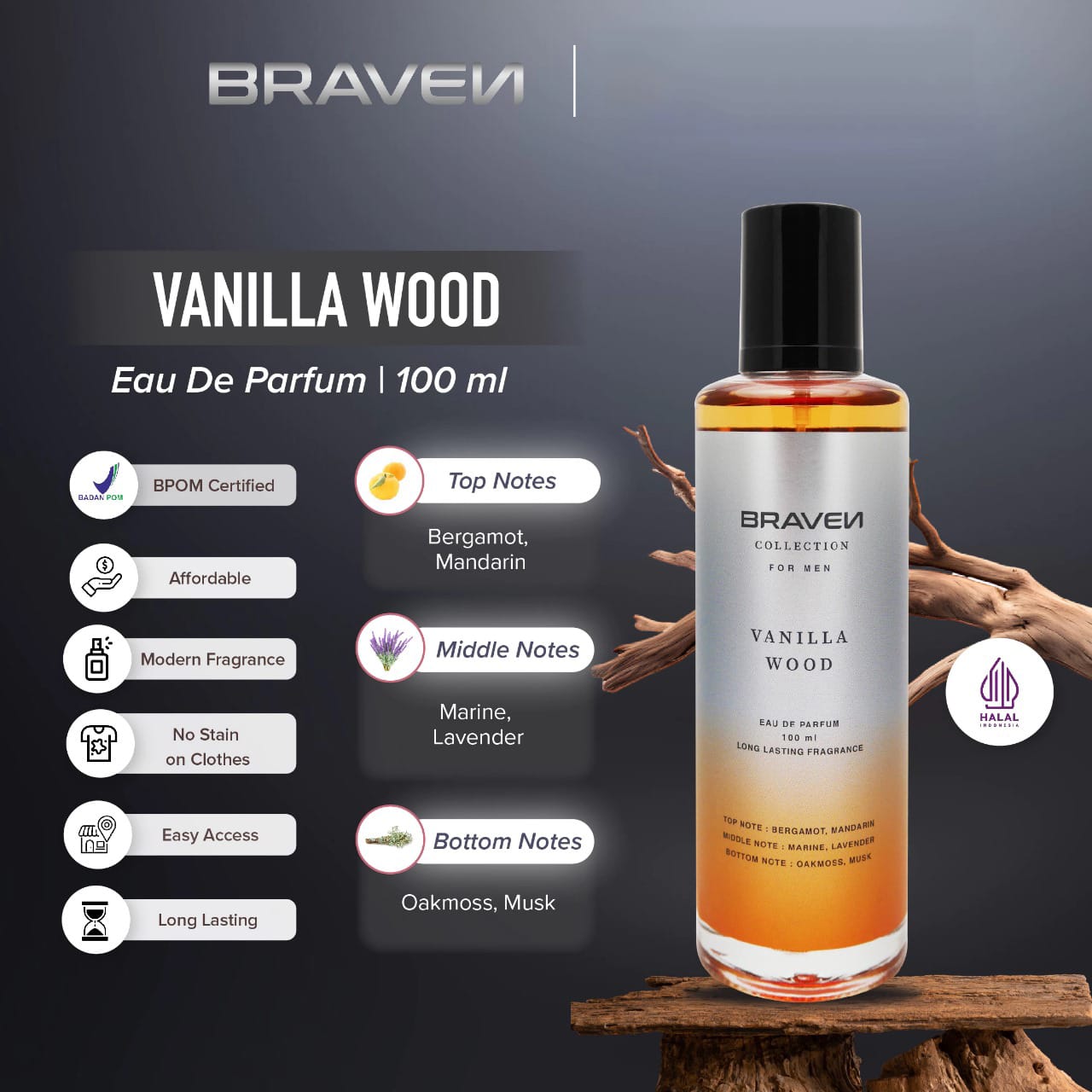 Braven Collection Eau De Parfum 100ml - Vanilla Wood
