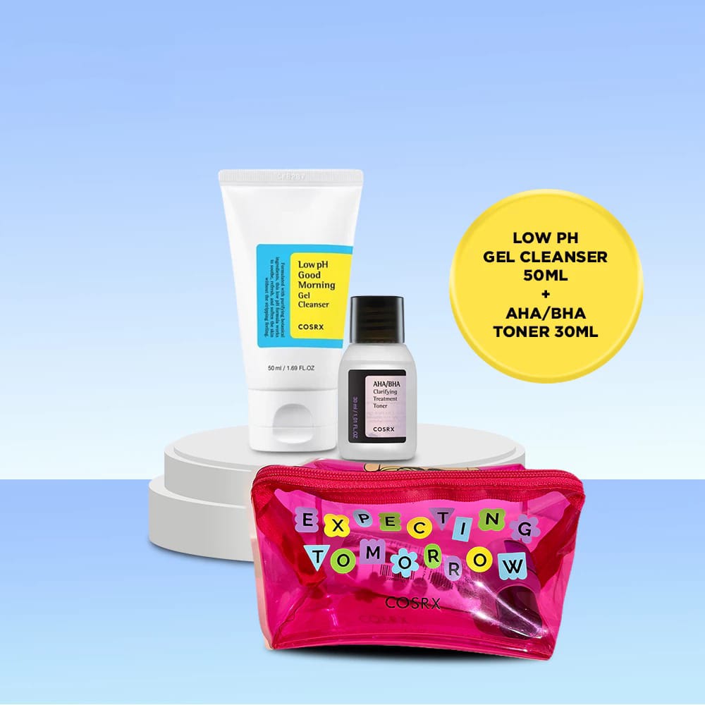 COSRX Bundle 3in1 Wash & Toner - (Low pH Gel Cleanser 50ml + AHA/BHA Toner 30ml + Free Pouch)