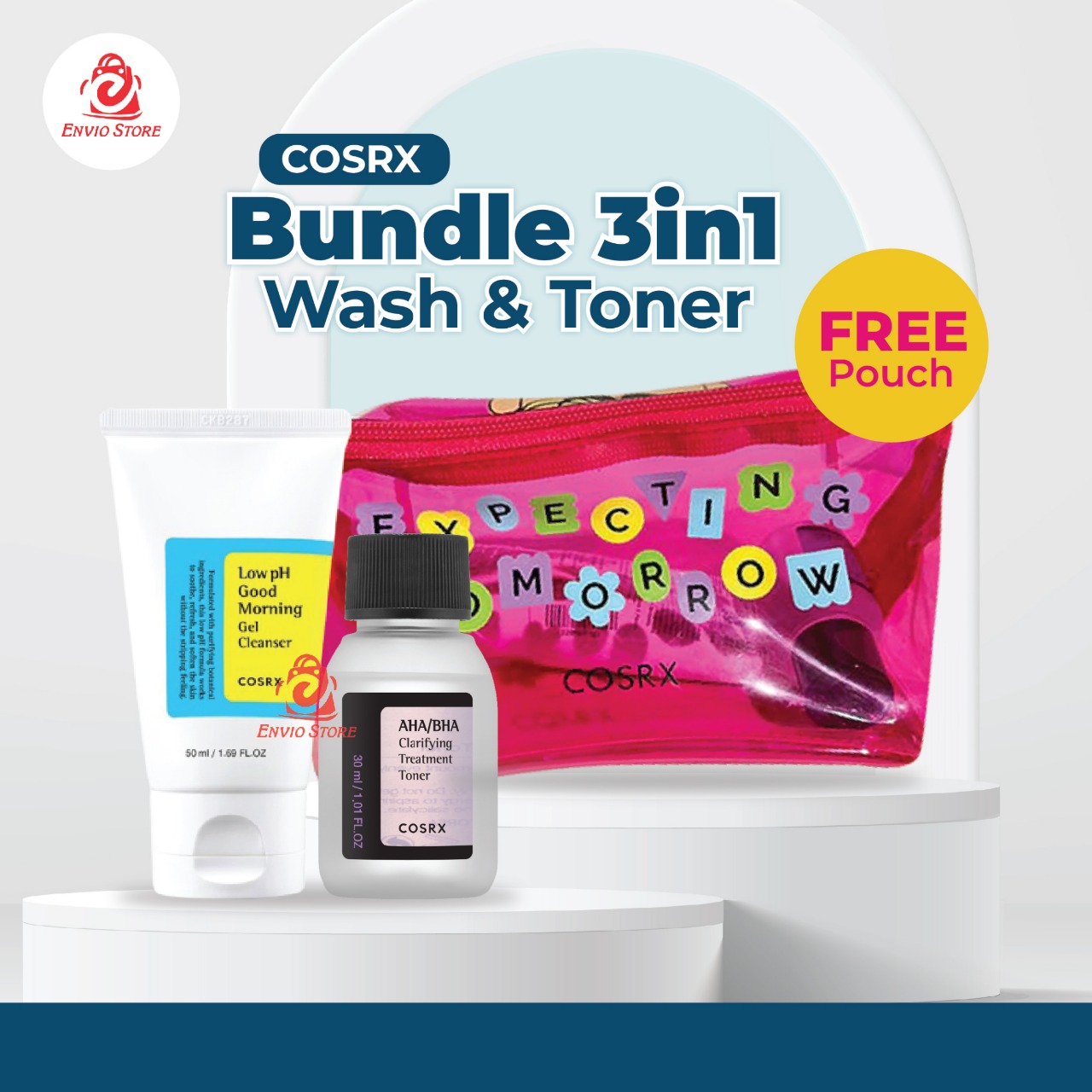 COSRX Bundle 3in1 Wash & Toner - (Low pH Gel Cleanser 50ml + AHA/BHA Toner 30ml + Free Pouch) COSRX Bundle 3in1 Wash & Toner - (Low pH Gel Cleanser 50ml + AHA/BHA Toner 30ml + Free Pouch)