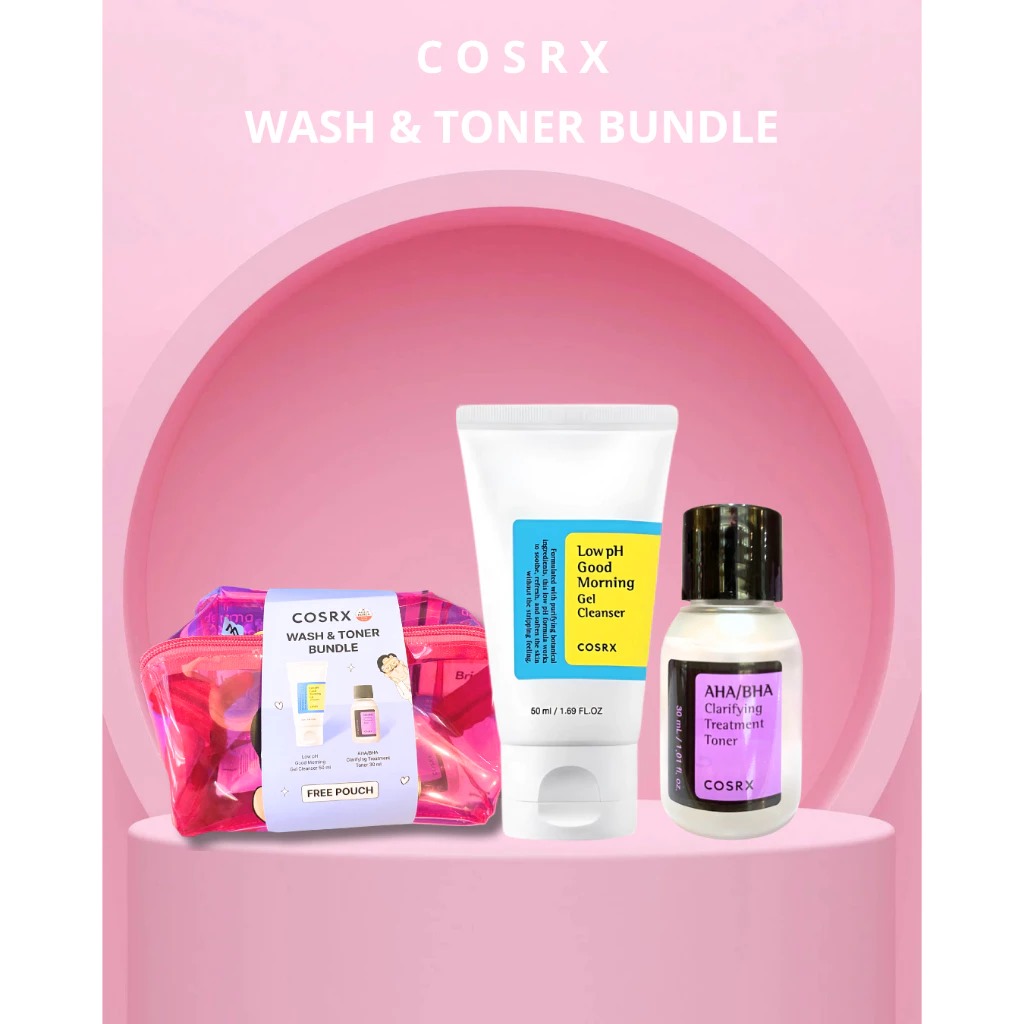COSRX Bundle 3in1 Wash & Toner - (Low pH Gel Cleanser 50ml + AHA/BHA Toner 30ml + Free Pouch)