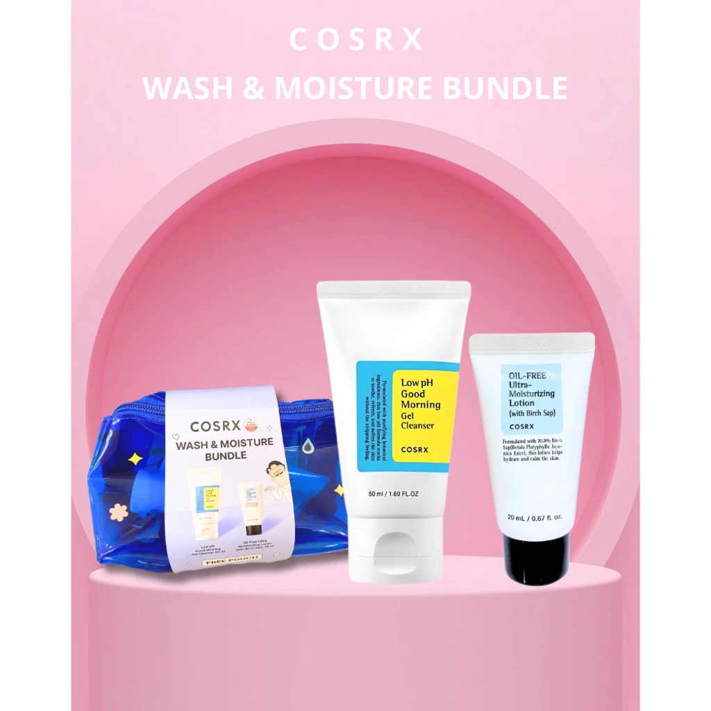 COSRX Bundle 3in1 Wash & Toner - (Low pH Gel Cleanser 50ml + AHA/BHA Toner 30ml + Free Pouch)