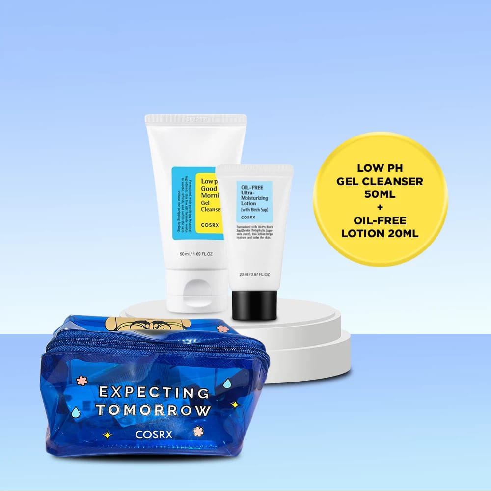 COSRX Bundle 3in1 Wash & Moisture - (Low pH Gel Cleanser 50ml + Oil-Free Ultra Moisturizing Lotion 20ml + Free Pouch)