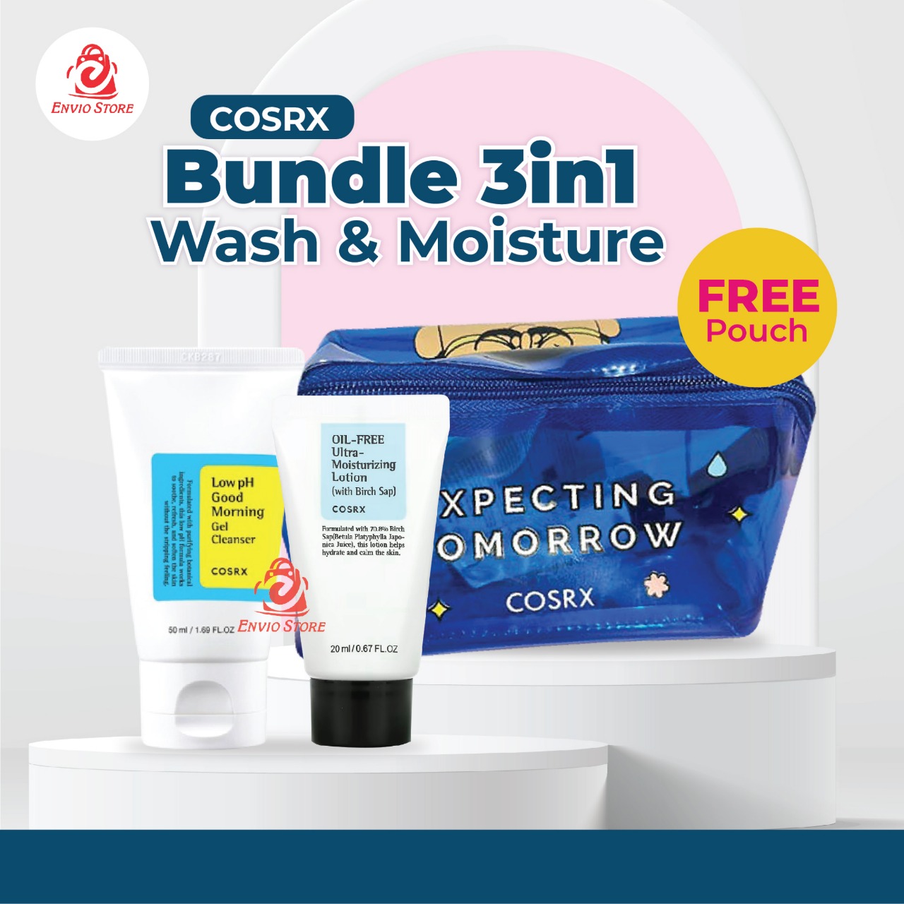 COSRX Bundle 3in1 Wash & Moisture - (Low pH Gel Cleanser 50ml + Oil-Free Ultra Moisturizing Lotion 20ml + Free Pouch) COSRX Bundle 3in1 Wash & Moisture - (Low pH Gel Cleanser 50ml + Oil-Free Ultra Moisturizing Lotion 20ml + Free Pouch)