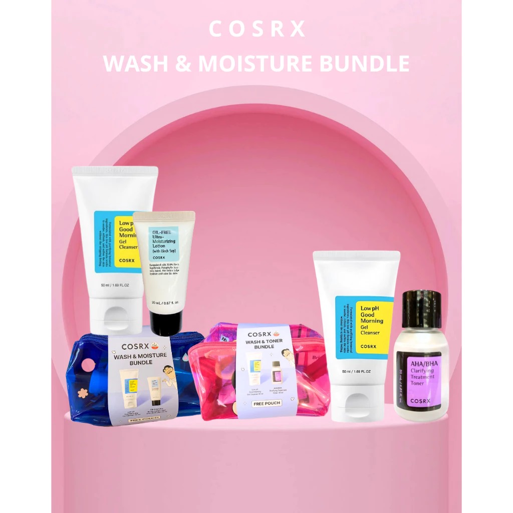 COSRX Bundle 3in1 Wash & Moisture - (Low pH Gel Cleanser 50ml + Oil-Free Ultra Moisturizing Lotion 20ml + Free Pouch)
