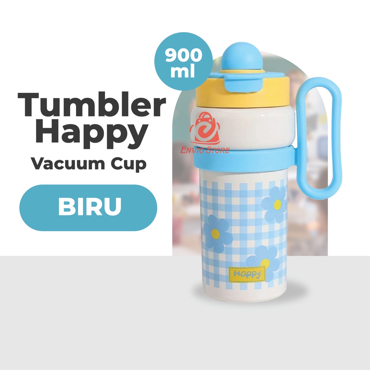 Tumbler Happy Vacuum Cup 900ml - BIRU (Termos Tumblr Stainless) (HN 2225)