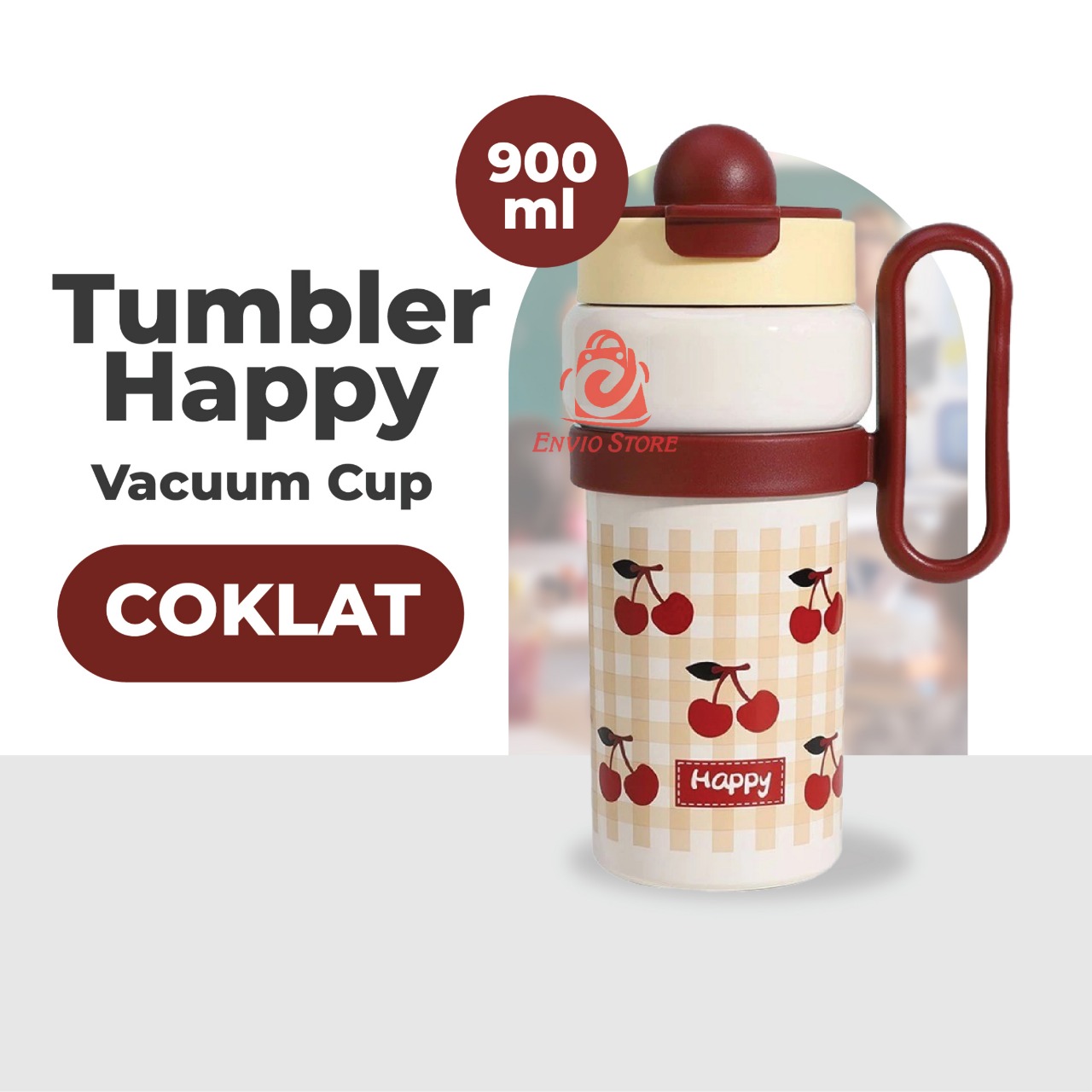 Tumbler Happy Vacuum Cup 900ml - COKLAT (Termos Tumblr Stainless) (HN 2225)