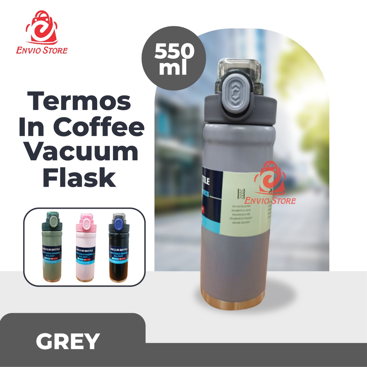 Termos In Coffee Vacuum Flask 550ml - GREY (Botol Minum Stainless) (HN 2224)