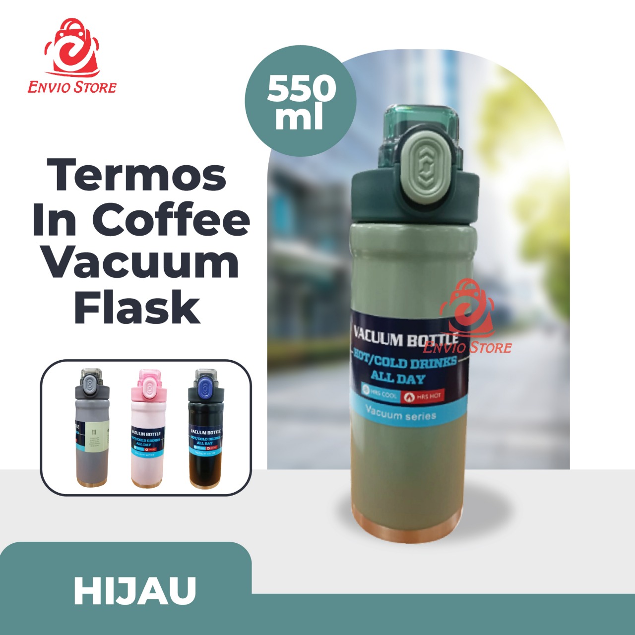 Termos In Coffee Vacuum Flask 550ml - HIJAU (Botol Minum Stainless) (HN 2224)