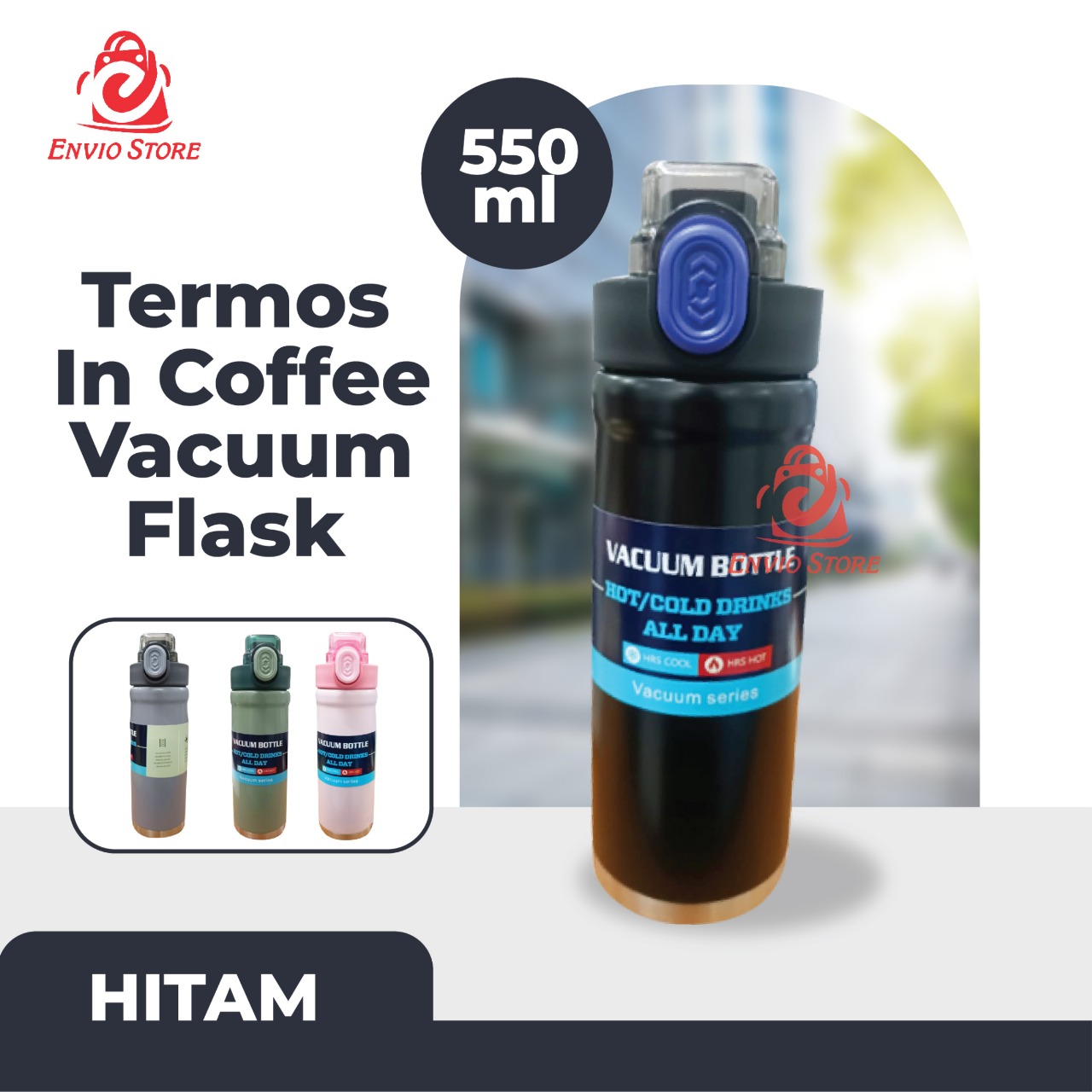 Termos In Coffee Vacuum Flask 550ml - HITAM (Botol Minum Stainless) (HN 2224)