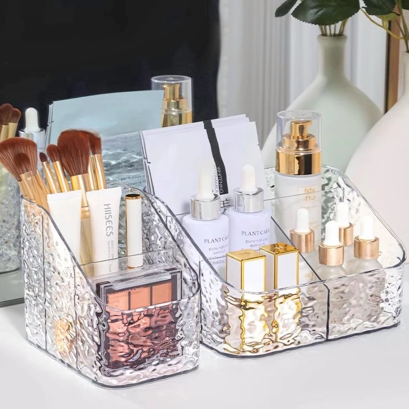 Rak Organizer Meja Akrilik Kristal Pita 3 Sekat