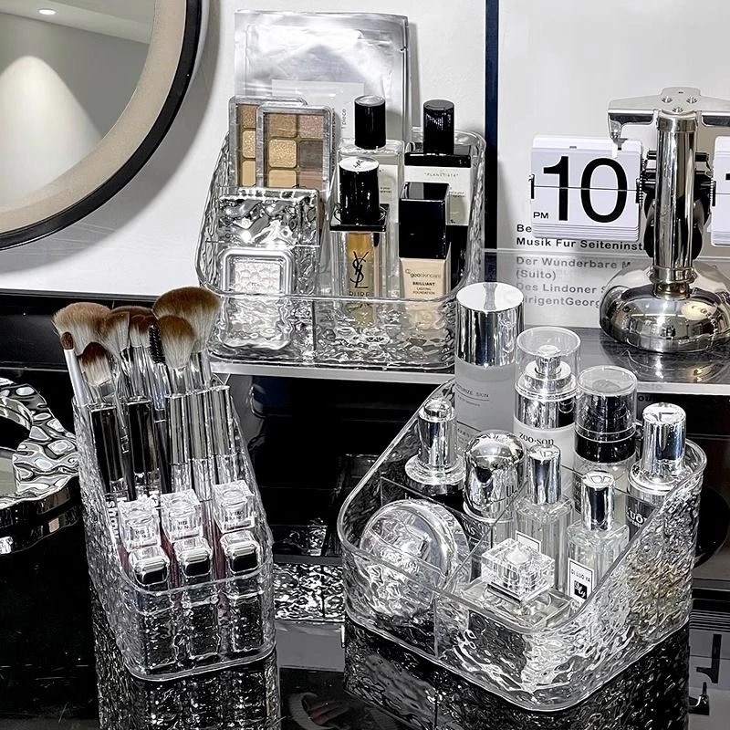 Rak Organizer Meja Akrilik Kristal Pita 3 Sekat