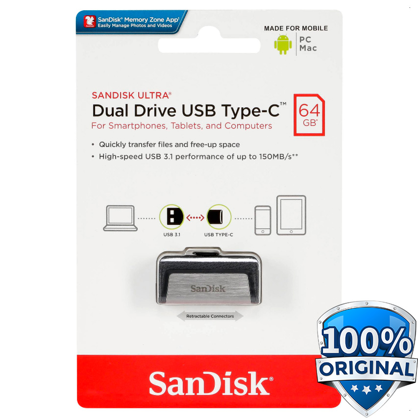 Sandisk Flashdisk OTG Dual Drive Type-C SDDDC2 64GB Original