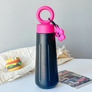 Tumbler Stainless Aesthetic Flower Charm 450ml - HITAM (Botol Minum) (2029)