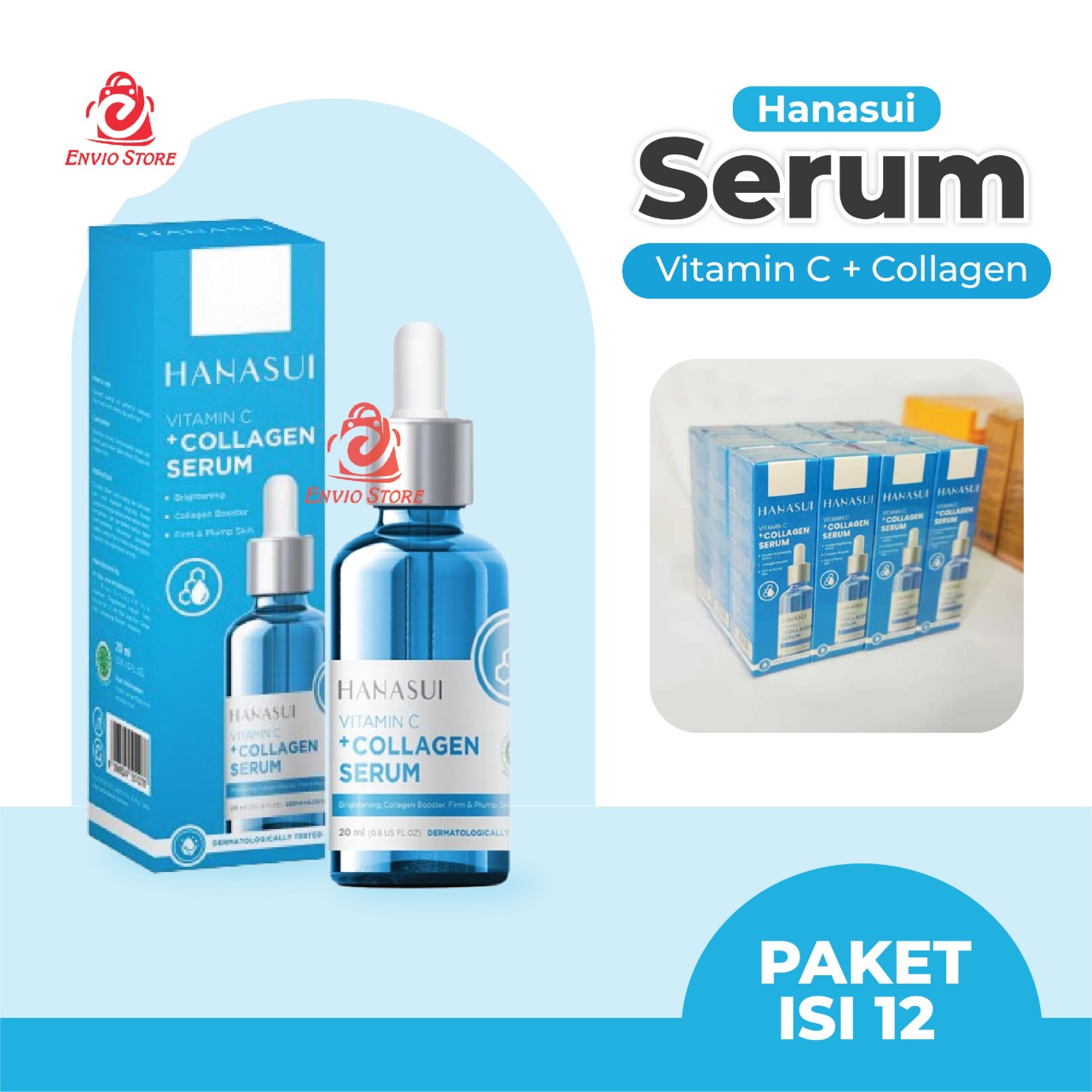 (PAKET ISI 12) Hanasui Serum Vitamin C + Collagen 20ml Renew (Biru)