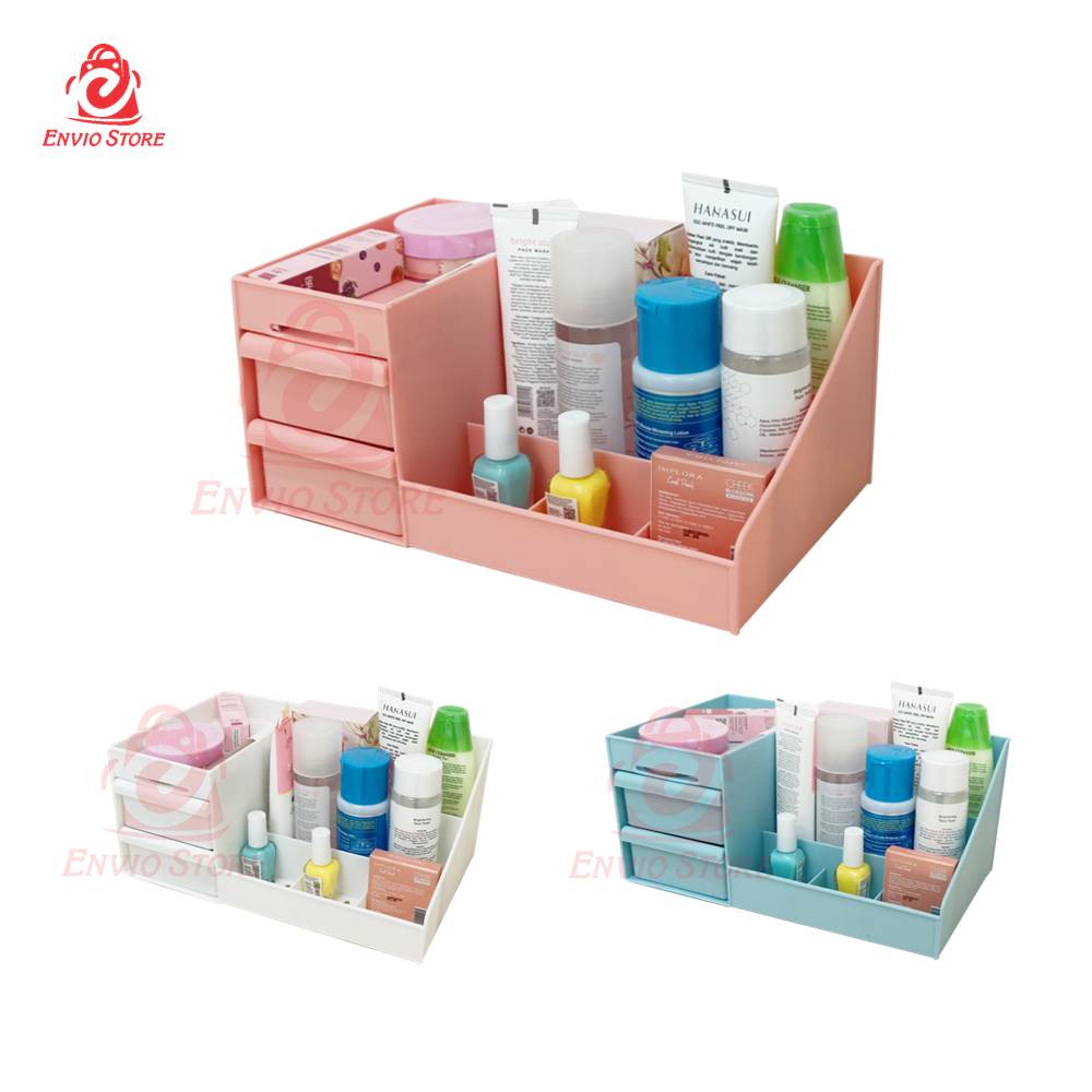 TRI J - Rak Kosmetik Plastik + 2 Laci Mini - PUTIH (Makeup Storage)