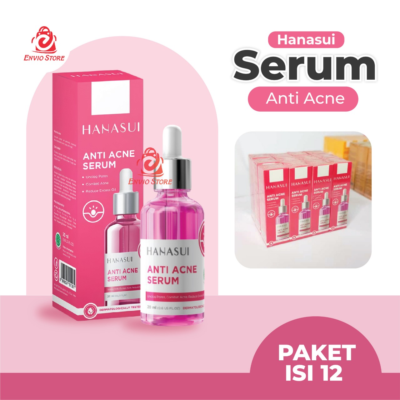 (PAKET ISI 12) Hanasui Serum Anti Acne 20ml Renew (Pink)