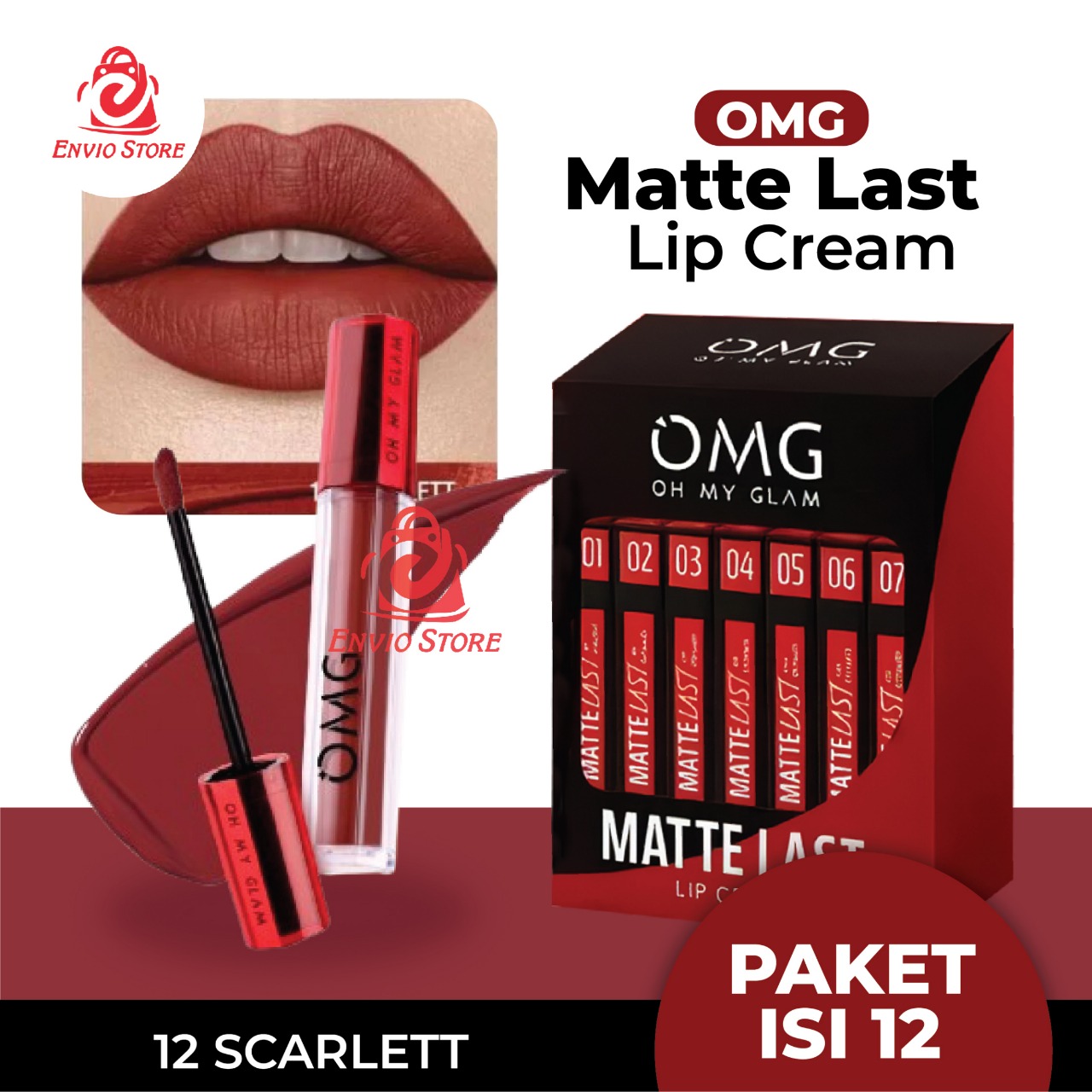 (PAKET ISI 12) Oh My Glam Mattelast Lip Cream - 12 Scarlet 2.9g (OMG) (PAKET ISI 12) Oh My Glam Mattelast Lip Cream - 12 Scarlet 2.9g (OMG)