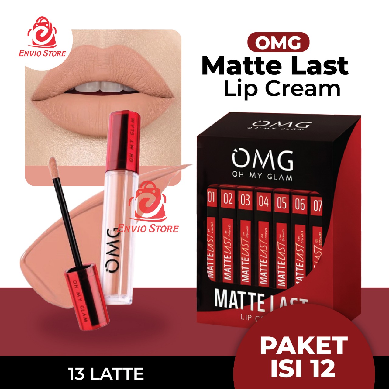 (PAKET ISI 12) Oh My Glam Mattelast Lip Cream - 13 Latte 3.5g (OMG)