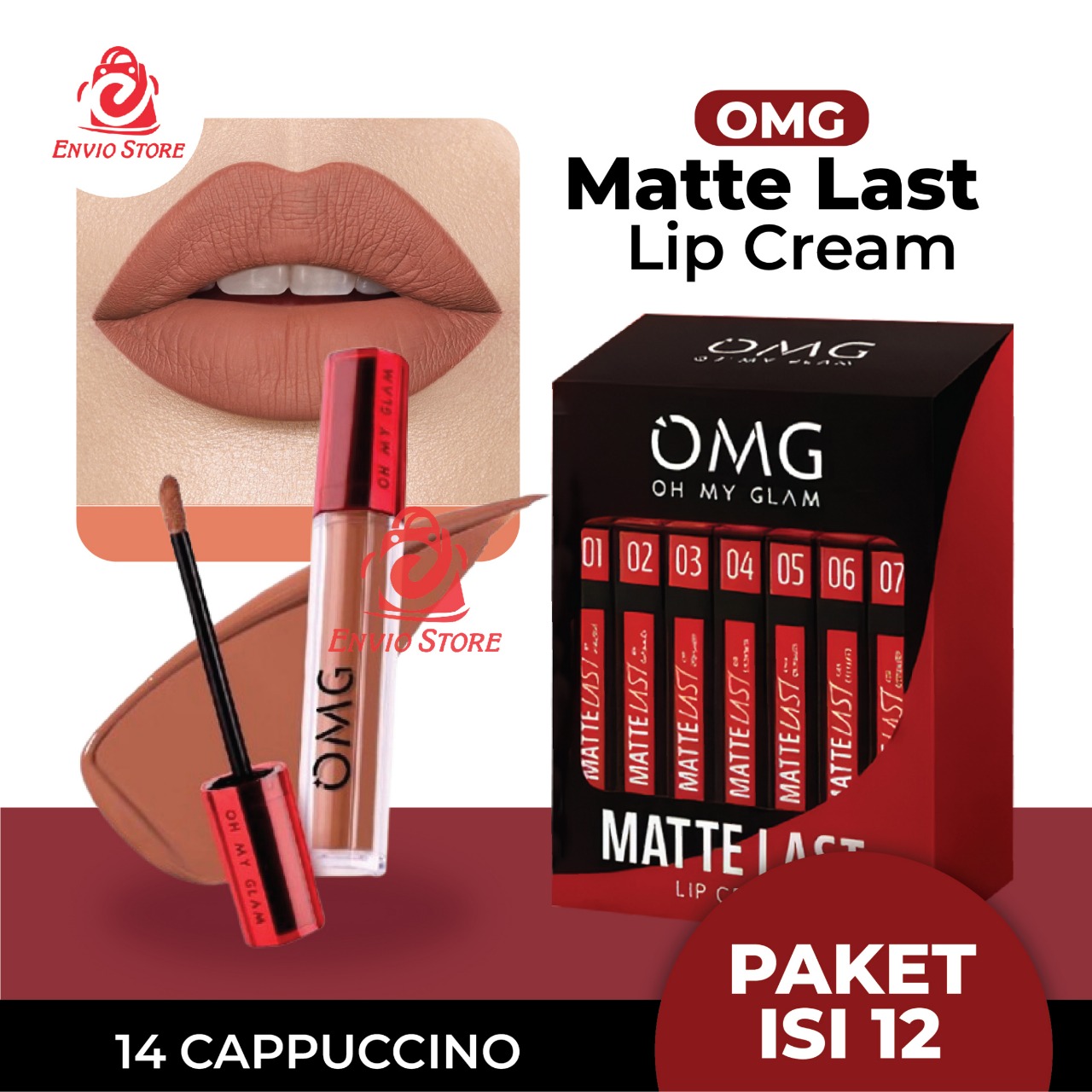 (PAKET ISI 12) Oh My Glam Mattelast Lip Cream - 14 Cappuccino 2.9g (OMG)