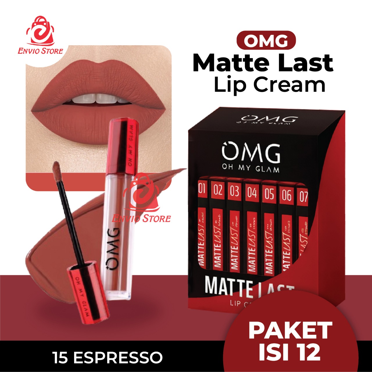 (PAKET ISI 12) Oh My Glam Mattelast Lip Cream - 15 Espresso 2.9g (OMG)