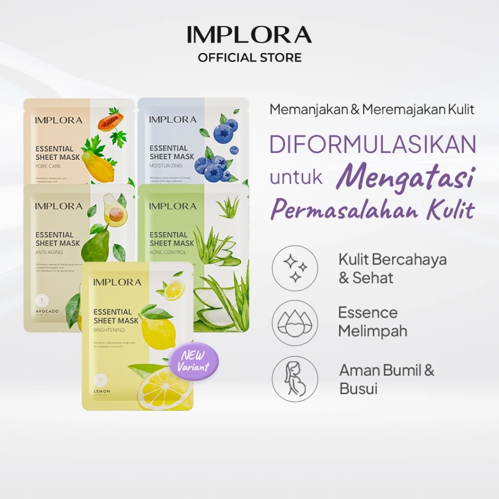 (PAKET ISI 12) Implora Essential Sheet Mask 25gr - Papaya (Pore Care)