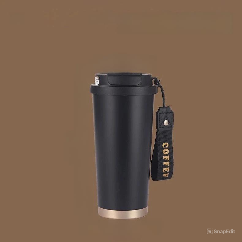 Botol Tumblr Coffee Stainless POLOS 530ml - HITAM (Free Tali Strap + Sedotan) (ST8192)