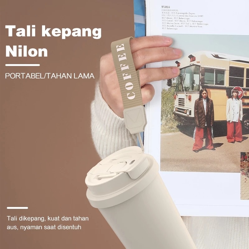 Botol Tumblr Coffee Stainless POLOS 530ml - HITAM (Free Tali Strap + Sedotan) (ST8192)