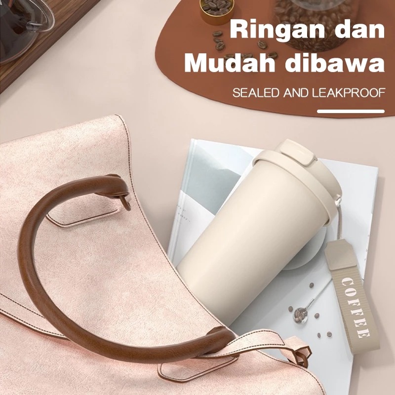 Botol Tumblr Coffee Stainless POLOS 530ml - HITAM (Free Tali Strap + Sedotan) (ST8192)