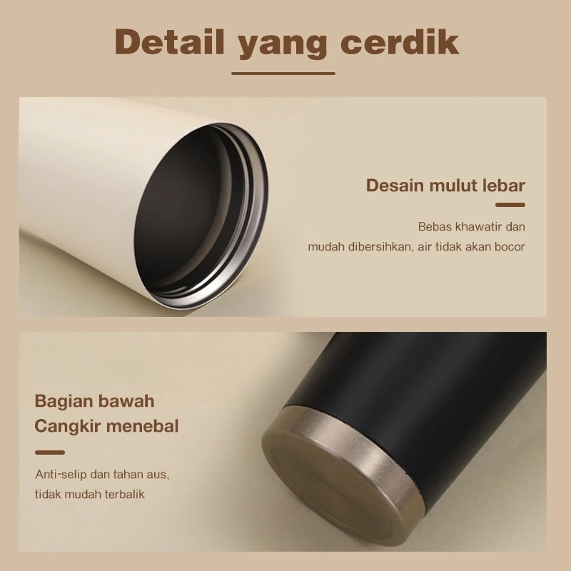 Botol Tumblr Coffee Stainless POLOS 530ml - HITAM (Free Tali Strap + Sedotan) (ST8192)