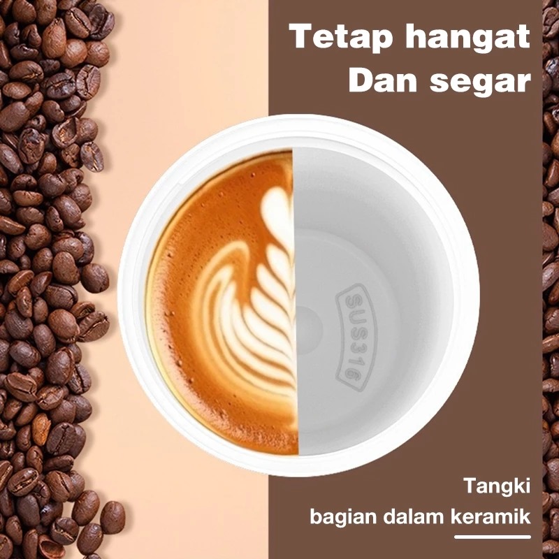 Botol Tumblr Coffee Stainless POLOS 530ml - HITAM (Free Tali Strap + Sedotan) (ST8192)