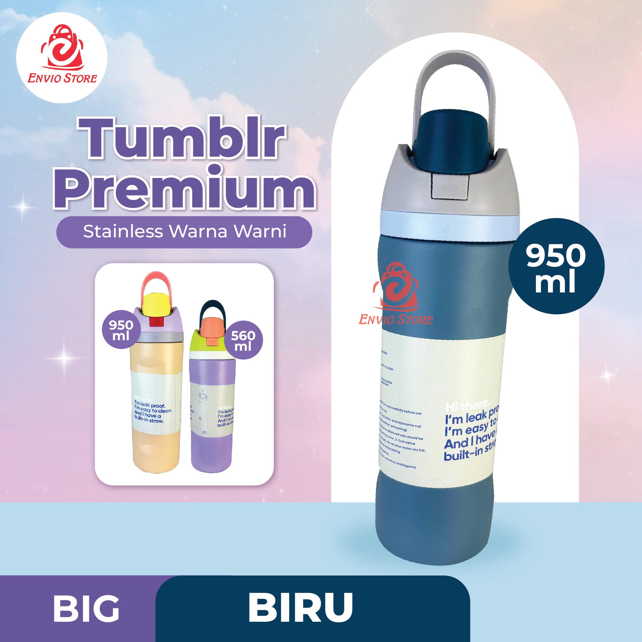 (BIG) Tumblr Premium Stainless Warna Warni 950ml (2378) - BIRU (Botol Tahan Panas Dingin) (BIG) Tumblr Premium Stainless Warna Warni 950ml (2378) - BIRU (Botol Tahan Panas Dingin)