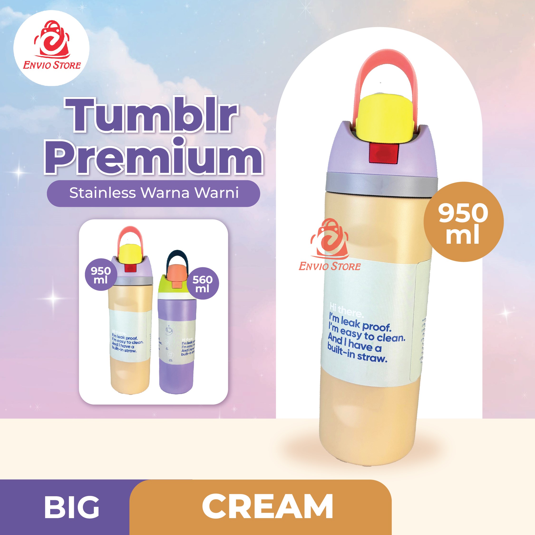 (BIG) Tumblr Premium Stainless Warna Warni 950ml (2378) - CREAM (Botol Tahan Panas Dingin) (BIG) Tumblr Premium Stainless Warna Warni 950ml (2378) - CREAM (Botol Tahan Panas Dingin)