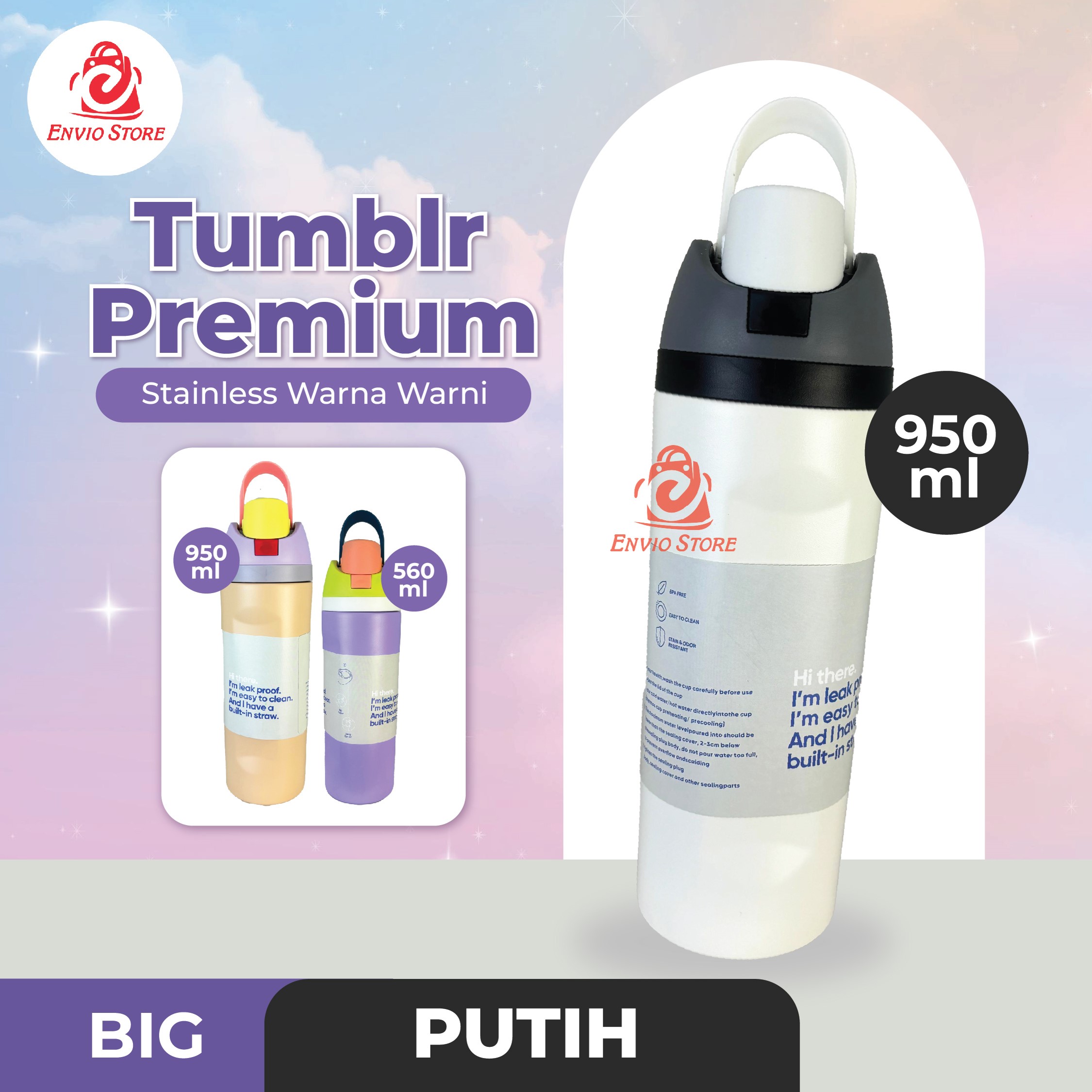 (BIG) Tumblr Premium Stainless Warna Warni 950ml (2378) - PUTIH (Botol Tahan Panas Dingin) (BIG) Tumblr Premium Stainless Warna Warni 950ml (2378) - PUTIH (Botol Tahan Panas Dingin)