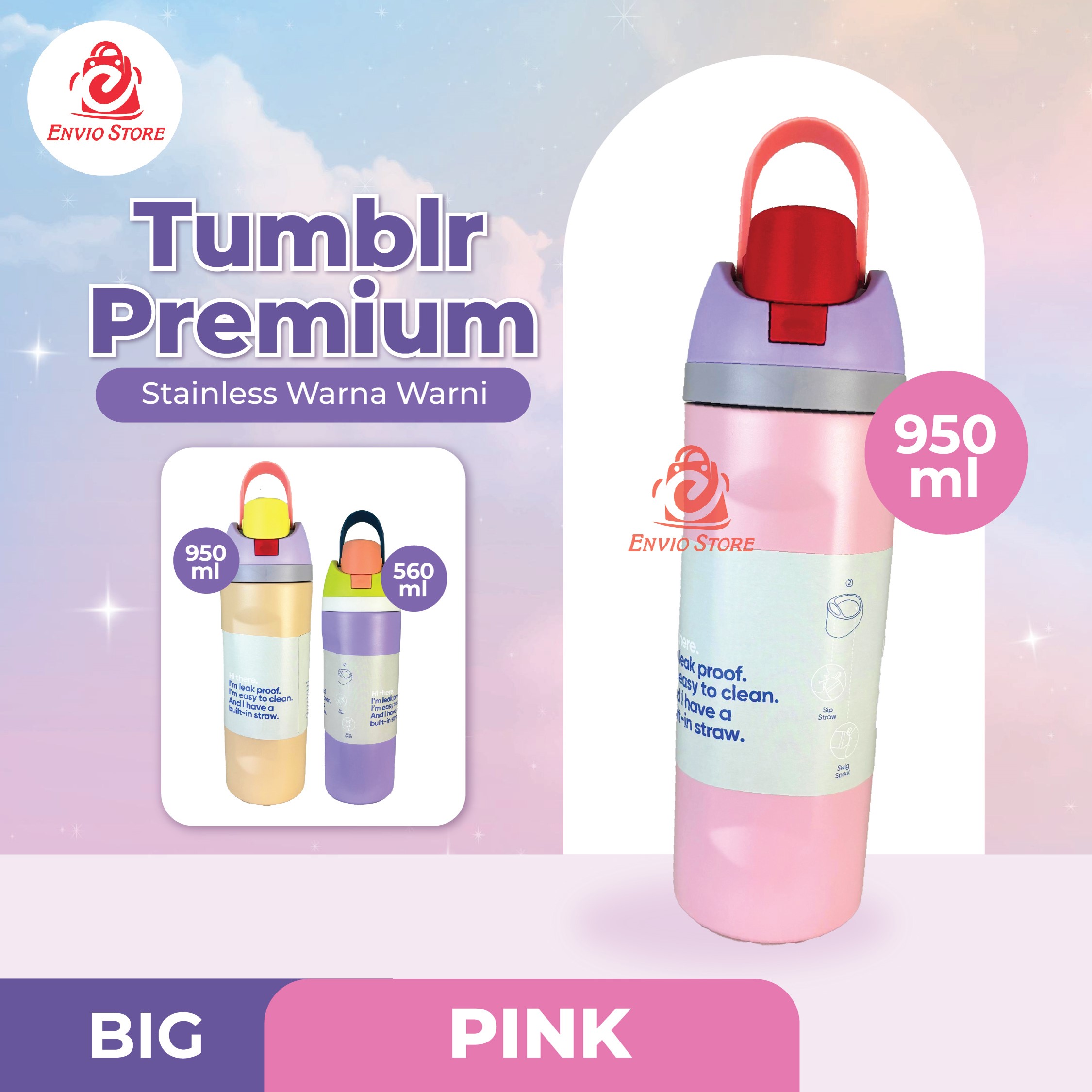 (BIG) Tumblr Premium Stainless Warna Warni 950ml (2378) - PINK (Botol Tahan Panas Dingin) (BIG) Tumblr Premium Stainless Warna Warni 950ml (2378) - PINK (Botol Tahan Panas Dingin)